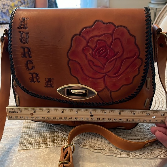 Leather Mexican Tooled Bag New with Roses - Picture 4 of 4